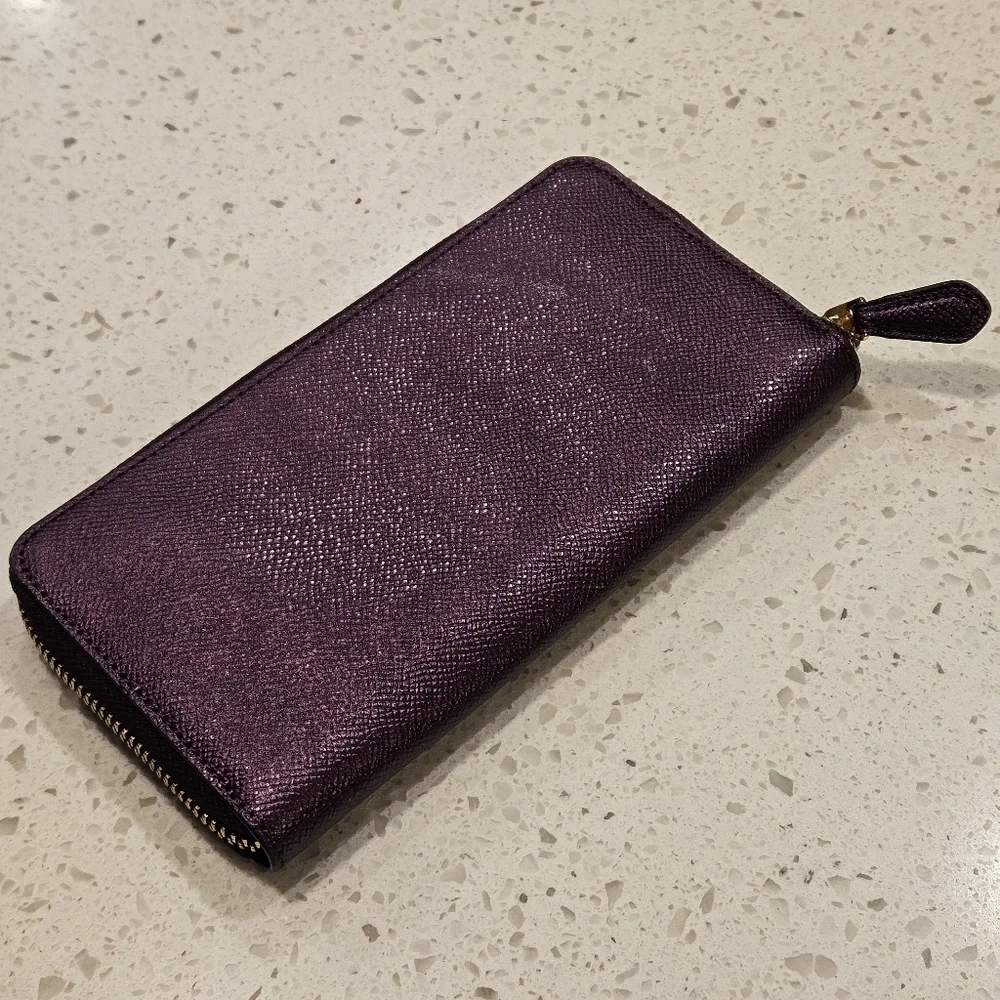 Coach Shiny Plum Purple Zip Accordion Wallet Full Size Organizer RARE